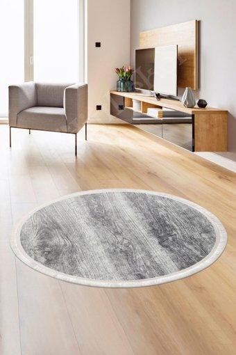 Dijidekor KY7056 Gri 6 mm Polyester Antibakteriyel Yıkanabilir Orta Kaymaz Dot Taban Yuvarlak Makine Dokuma Antre Halısı 160x230 cm