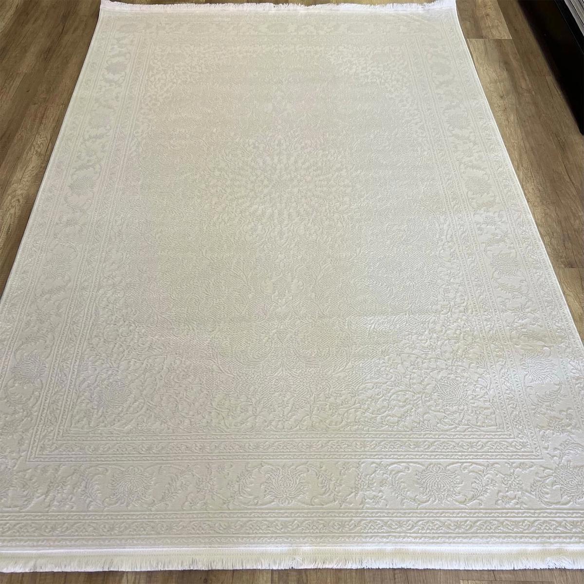 Halıcımdan Hera 3642 Beyaz Polyester Antibakteriyel Yıkanabilir Kalın Kaymaz Lateks Taban Dikdörtgen Makine Dokuma Salon Halısı 200x290 cm