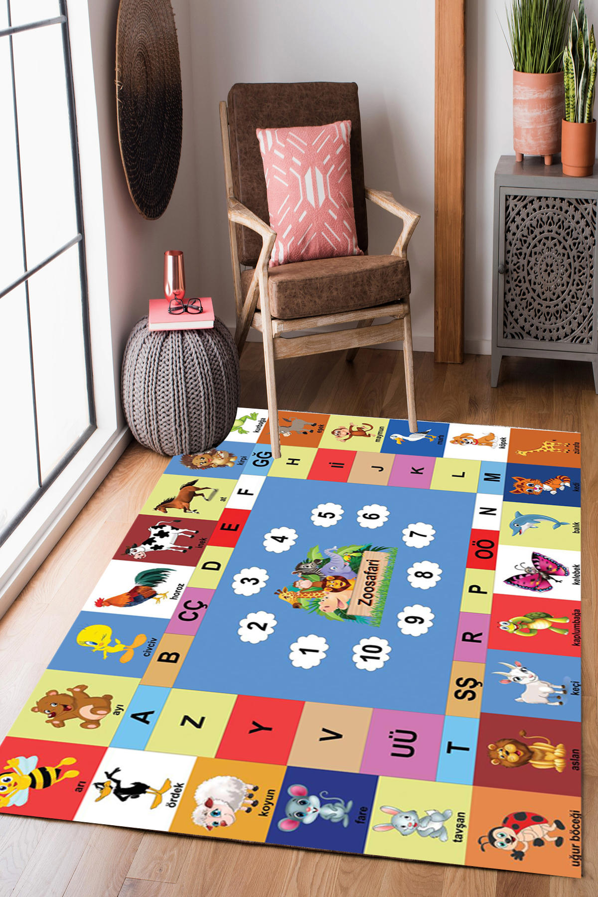 Homier Collection H-CK-10208A Krem 7 mm Pamuk Antibakteriyel Yıkanabilir Orta Kaymaz Dot Taban Dikdörtgen Makine Dokuma Çocuk Odası Halısı 100x200 cm