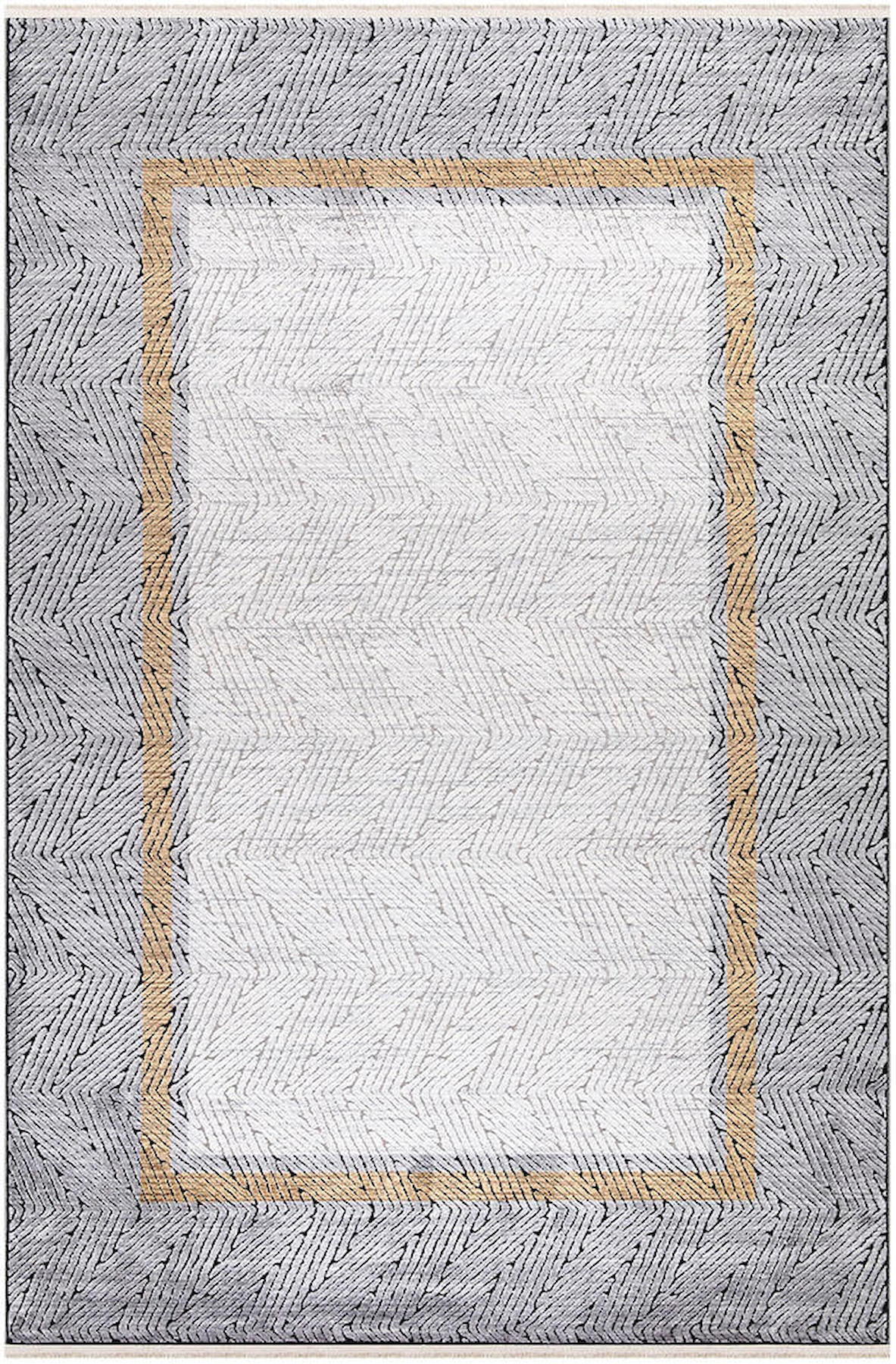 İpek Home Erva 18170 Altın-Gri 8 mm Akrilik-Viskon Yıkanabilir Orta Kaymaz Pamuk Taban Dikdörtgen Makine Dokuma Antre-Çocuk Odası-Salon-Yatak Odası Halısı 80x150 cm