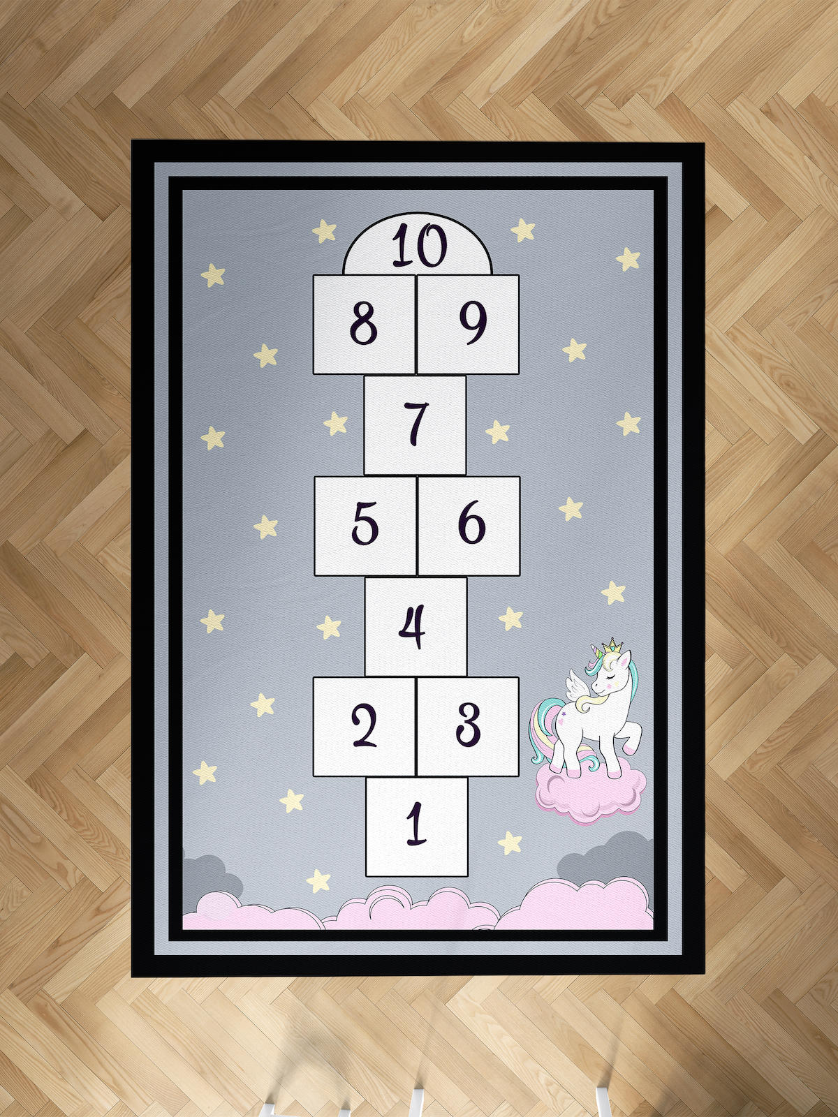 Mekta Home Unicorn-Seksekli Krem 10 mm Antibakteriyel Yıkanabilir İnce Kaymaz Dot Taban Dikdörtgen Makine Dokuma Çocuk Odası Halısı 100x100 cm