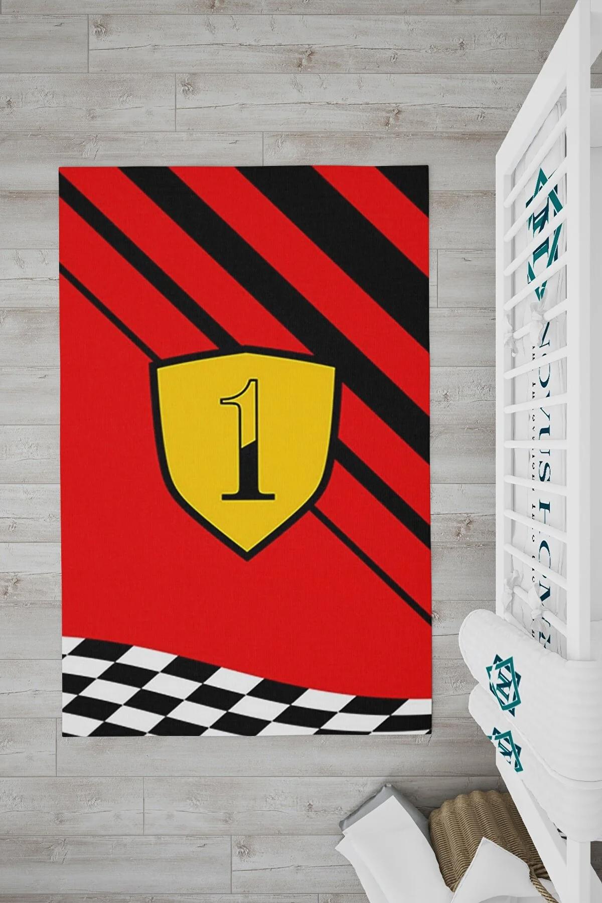 Novus Home Verona Serisi Kırmızı-Siyah 6 mm Polyester Antibakteriyel-Toz Tutmaz-Yalıtıma Yardımcı Yıkanabilir İnce Kaymaz Taban Dikdörtgen Makine Dokuma Çocuk Odası Halısı 180x180 cm
