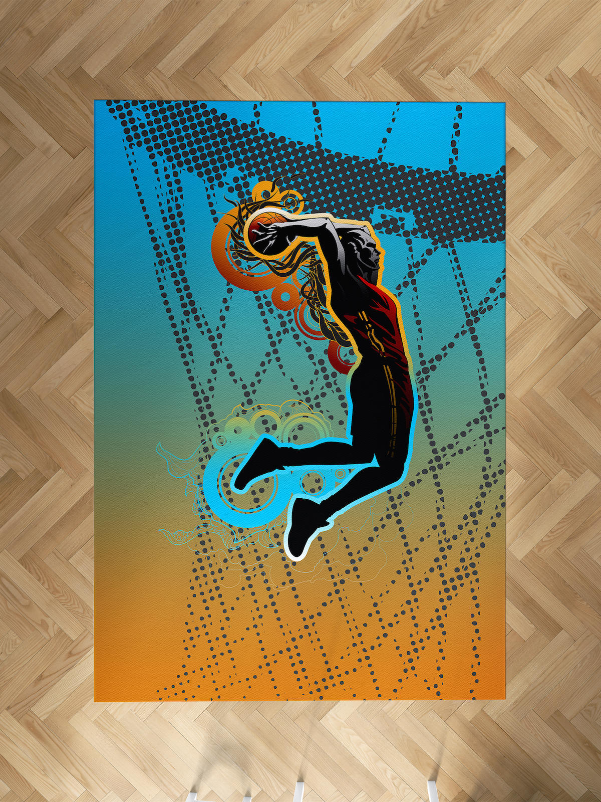 Mekta Home Basketbol Krem 10 mm Antibakteriyel Yıkanabilir İnce Kaymaz Dot Taban Dikdörtgen Makine Dokuma Çocuk Odası Halısı 80x300 cm