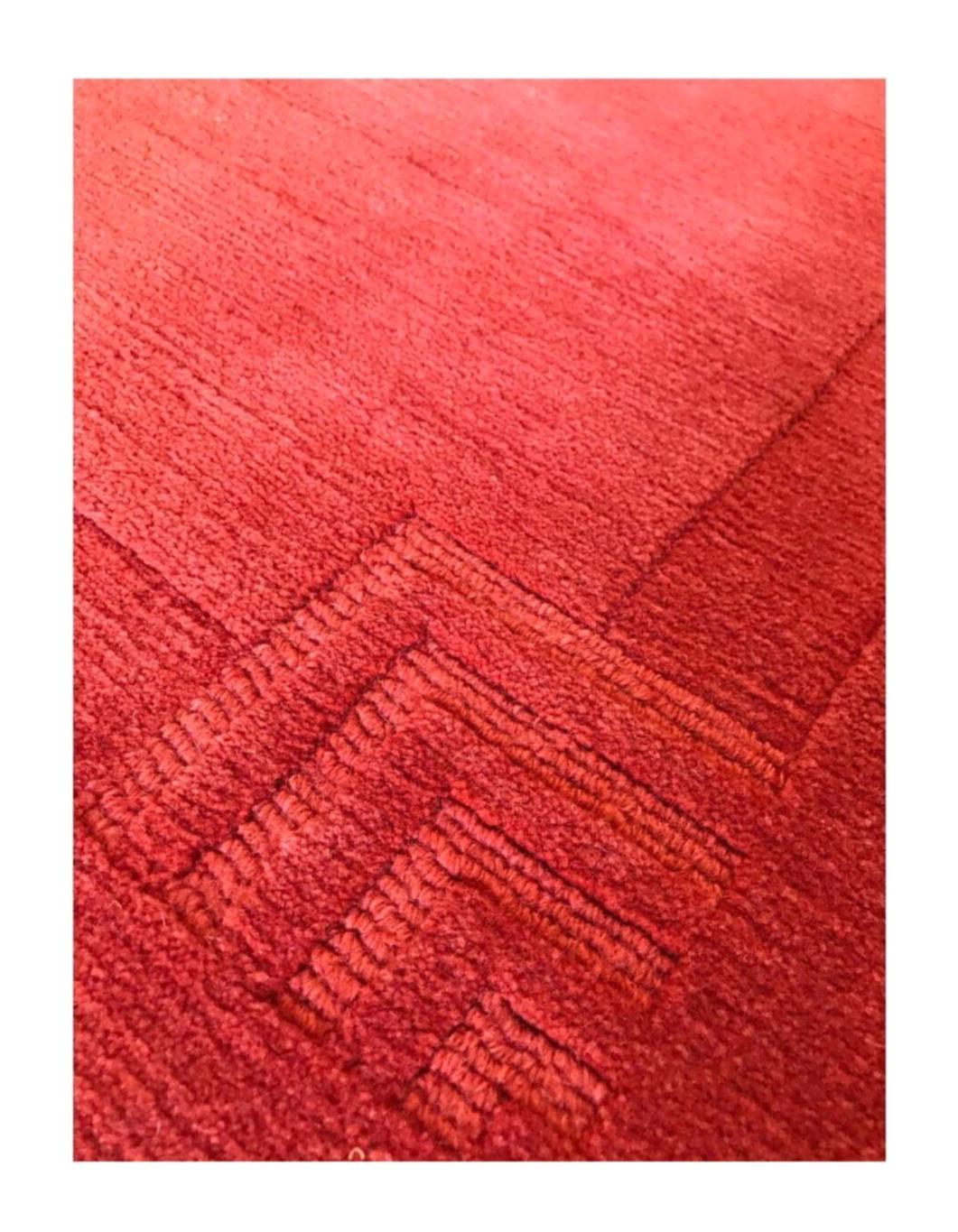 Agk Puristic Kırmızı 14 mm Yün Yıkanabilir İnce Kaymaz Jüt Taban Dikdörtgen Makine Dokuma Salon Halısı 120x200 cm
