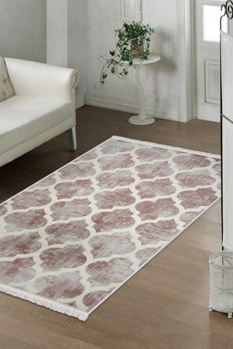 Dijidekor Bej 6 mm Polyester Leke Tutmaz Yıkanabilir İnce Kaymaz Jel Taban Dikdörtgen Makine Dokuma Salon Halısı 80x150 cm