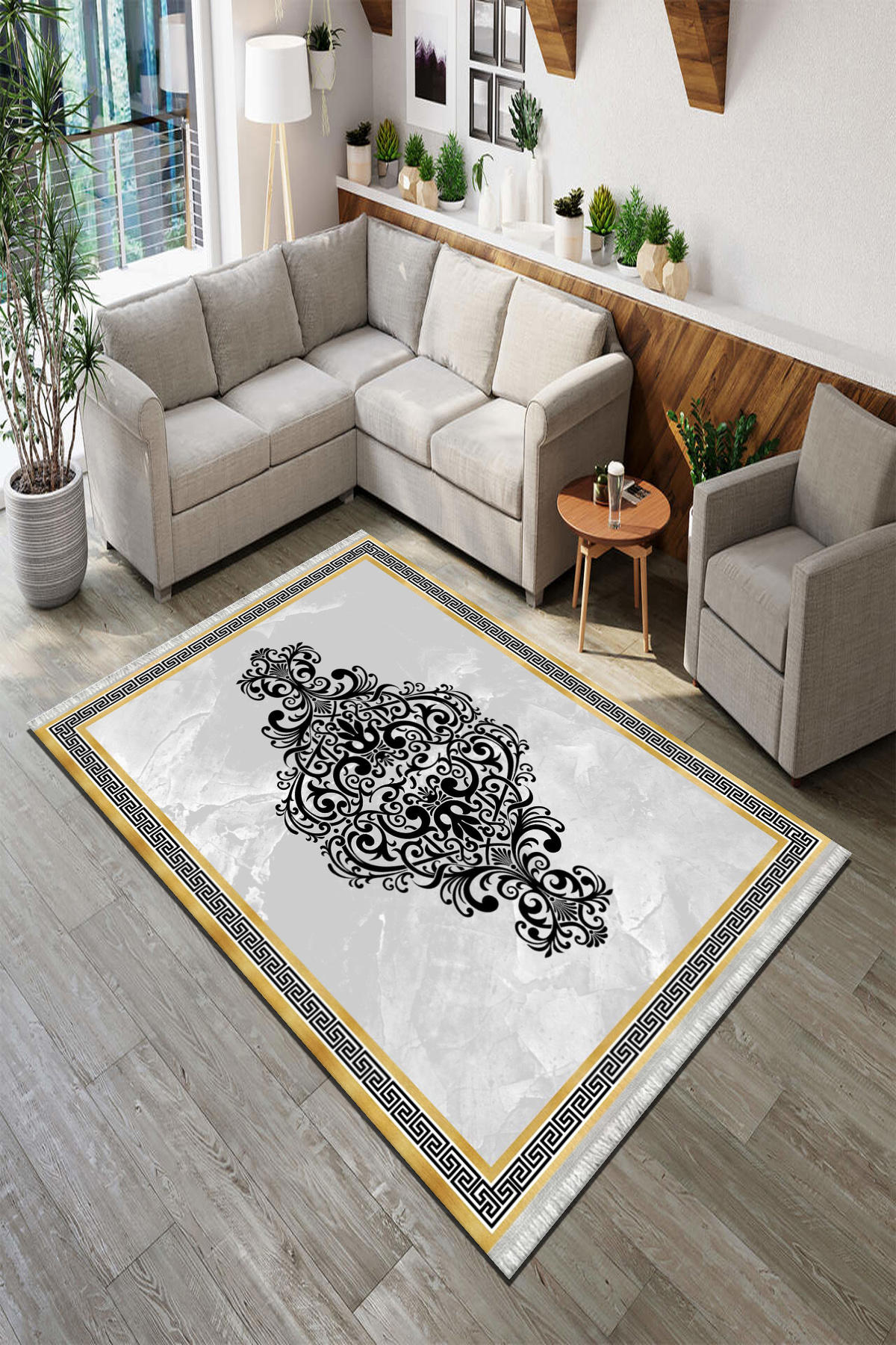 Roslyn Home Altın 6 mm Polyester Toz Tutmaz Yıkanabilir İnce Kaymaz Dot Taban Dikdörtgen Makine Dokuma Salon Halısı 100x200 cm