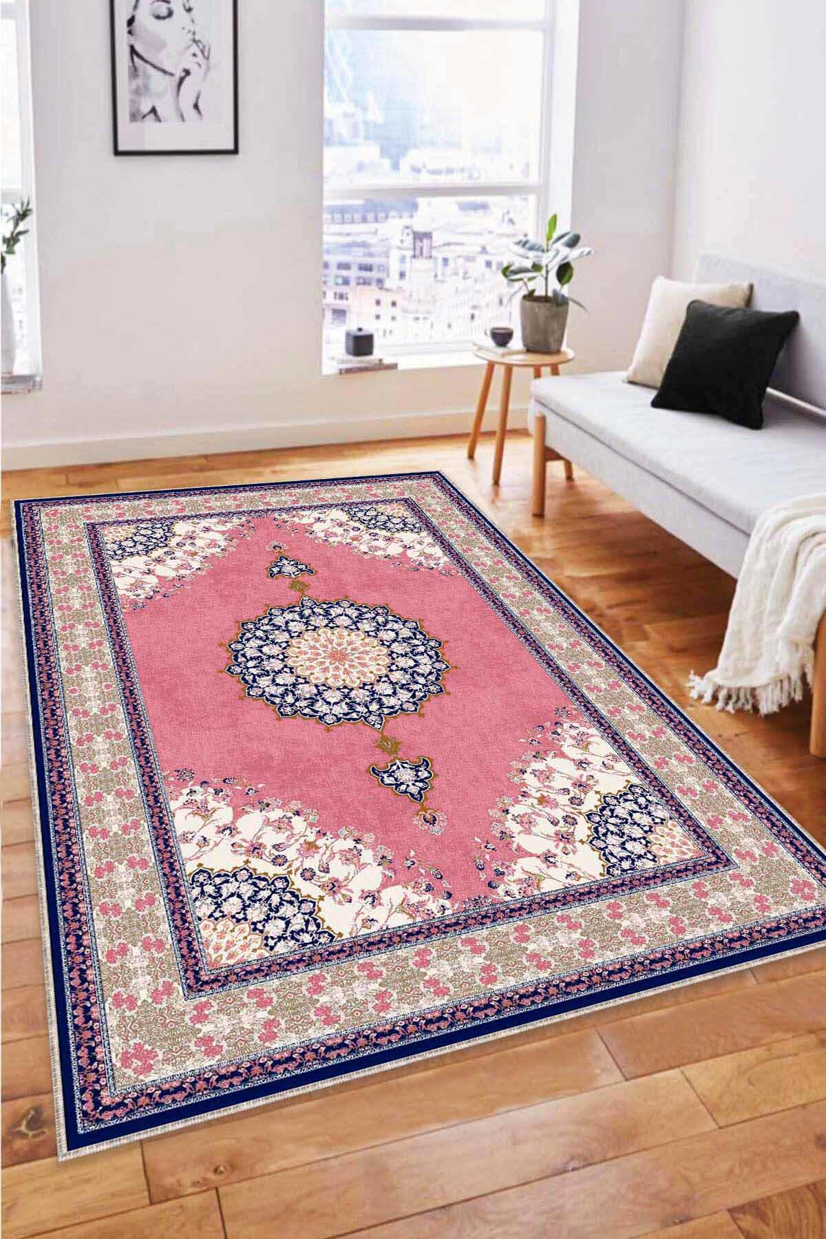 Viva Home AR475 Pembe 7 mm Mikropolyester Leke Tutmaz Yıkanabilir İnce Kaymaz Dot Taban Dikdörtgen Makine Dokuma Çocuk Odası Halısı 100x300 cm