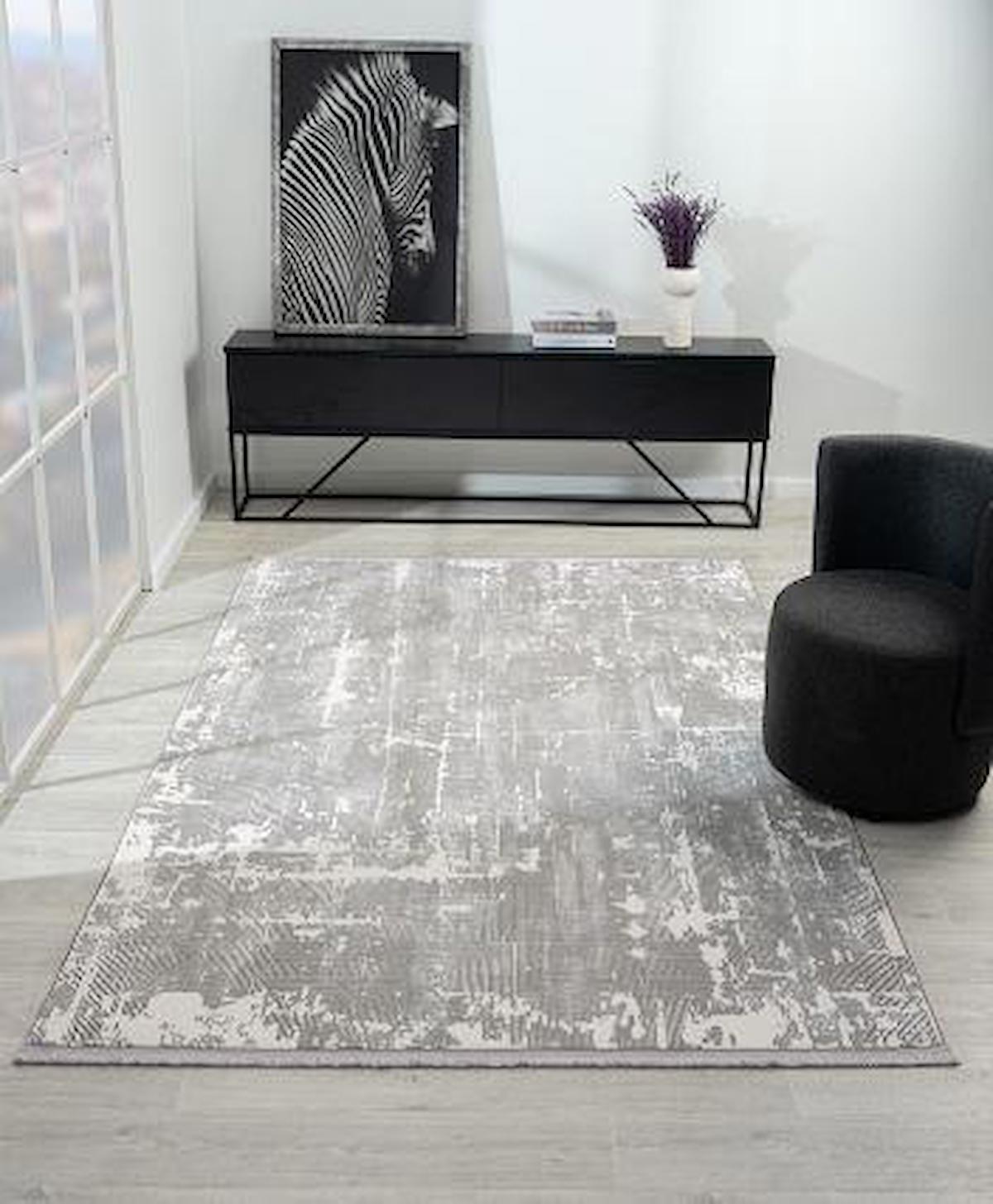 Çam Halı West WD006A Gri 9 mm Polyester Silinebilir Yıkanabilir Orta Dikdörtgen Makine Dokuma Salon Halısı 160x235 cm
