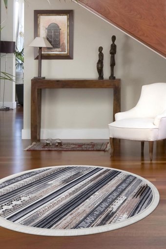 Dijidekor Köln Kahverengi 7 mm Polyester Yıkanabilir Orta Kaymaz Dot Taban Yuvarlak Makine Dokuma Salon Halısı 100x200 cm
