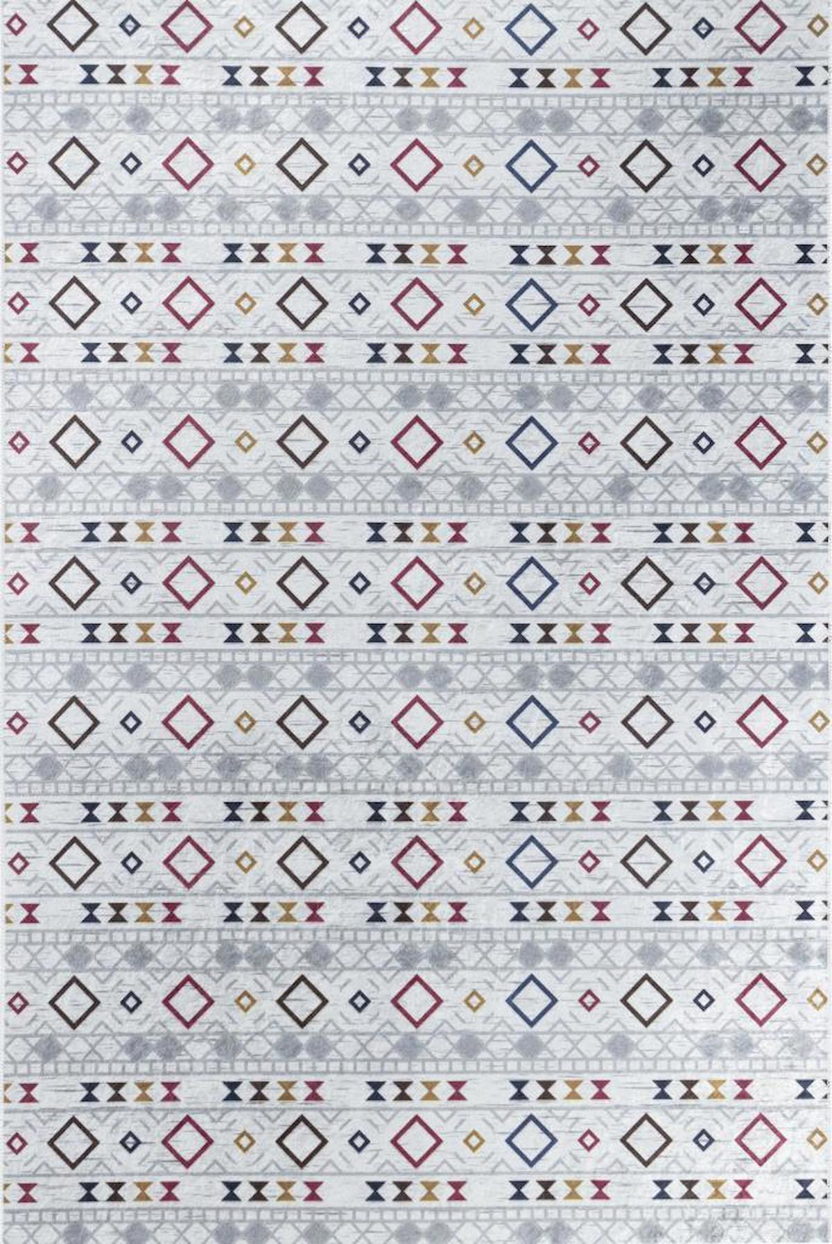 Carpettex Çok Renkli 6 mm Polyester Antialerjenik-Toz Tutmaz Yıkanabilir Orta Kaymaz Dot Taban Dikdörtgen Makine Dokuma Oturma Odası-Salon Halısı 100x150 cm