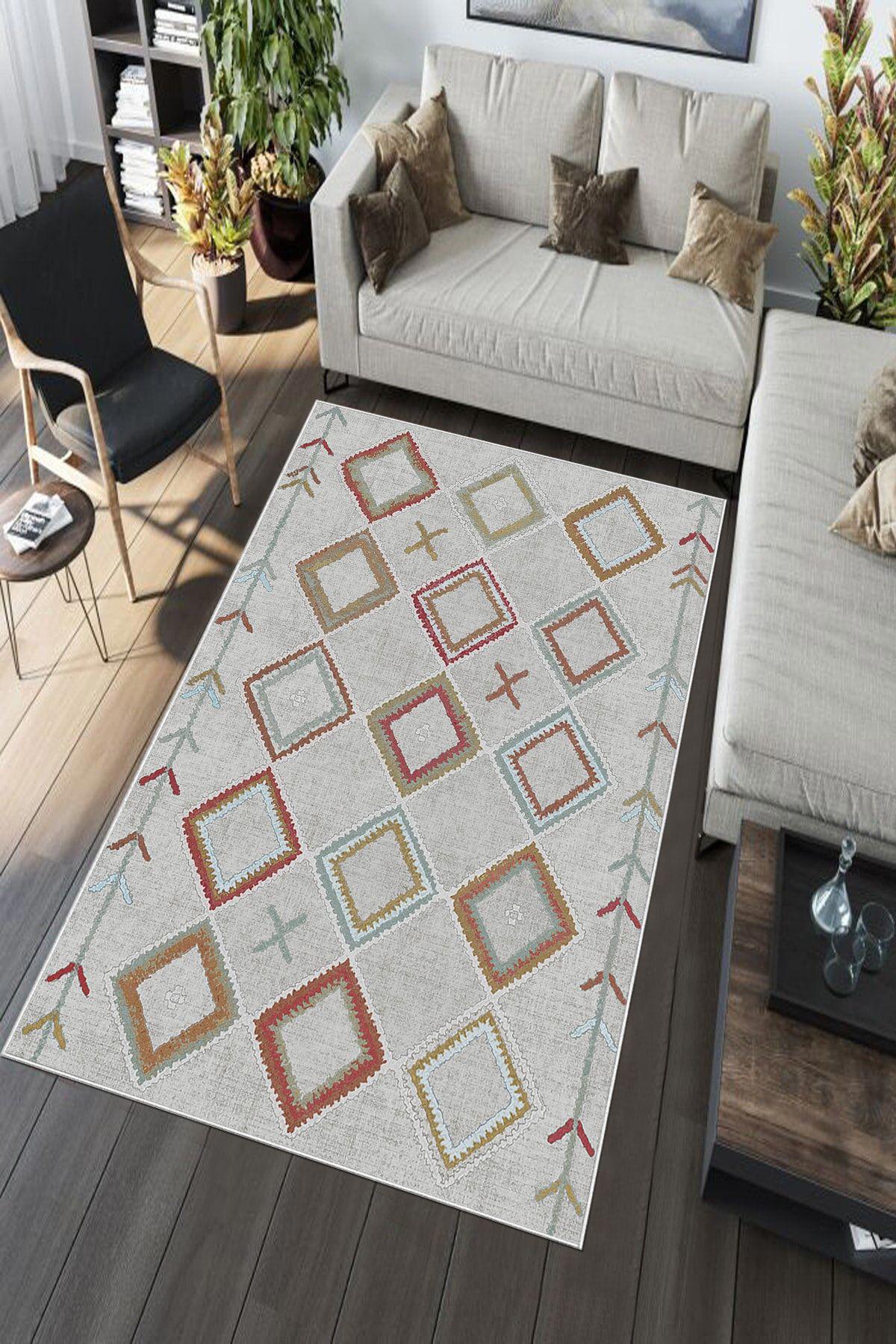 Aldora A151 Gri 9 mm Deri Toz Tutmaz Yıkanabilir İnce Kaymaz Deri Taban Dikdörtgen Makine Dokuma Salon Halısı 50x80 cm