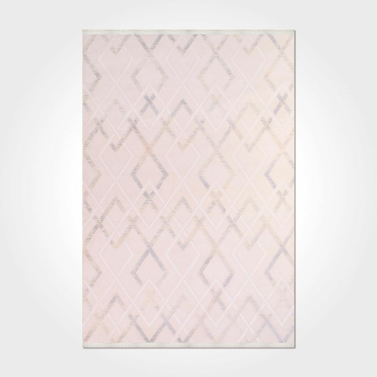 Crea Halı Royal 14952K Krem 11 mm Akrilik Toz Tutmaz Yıkanabilir Orta Geometrik Dikdörtgen Makine Dokuma Salon Halısı 140x200 cm