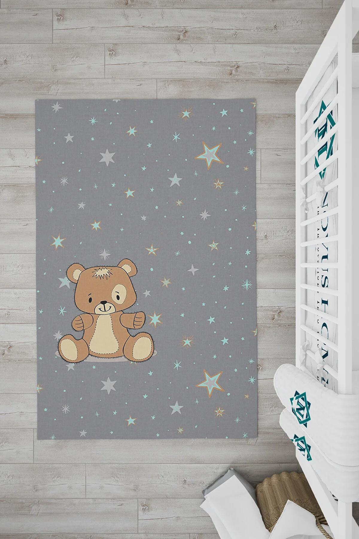 Novus Home Punto Serisi Gri - Kahverengi 7 mm Polyester Antibakteriyel-Toz Tutmaz-Yalıtıma Yardımcı Yıkanabilir İnce Kaymaz Taban Dikdörtgen Makine Dokuma Çocuk Odası Halısı 100x200 cm