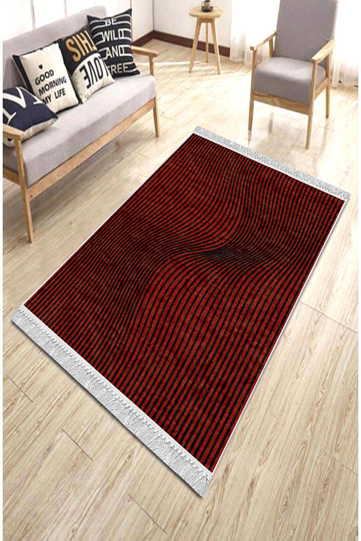 Artizon ART086 Bordo 0.8 mm Polyester Toz Tutmaz Yıkanabilir İnce Kaymaz Dot Taban Dikdörtgen Makine Dokuma Salon Halısı 200x290 cm