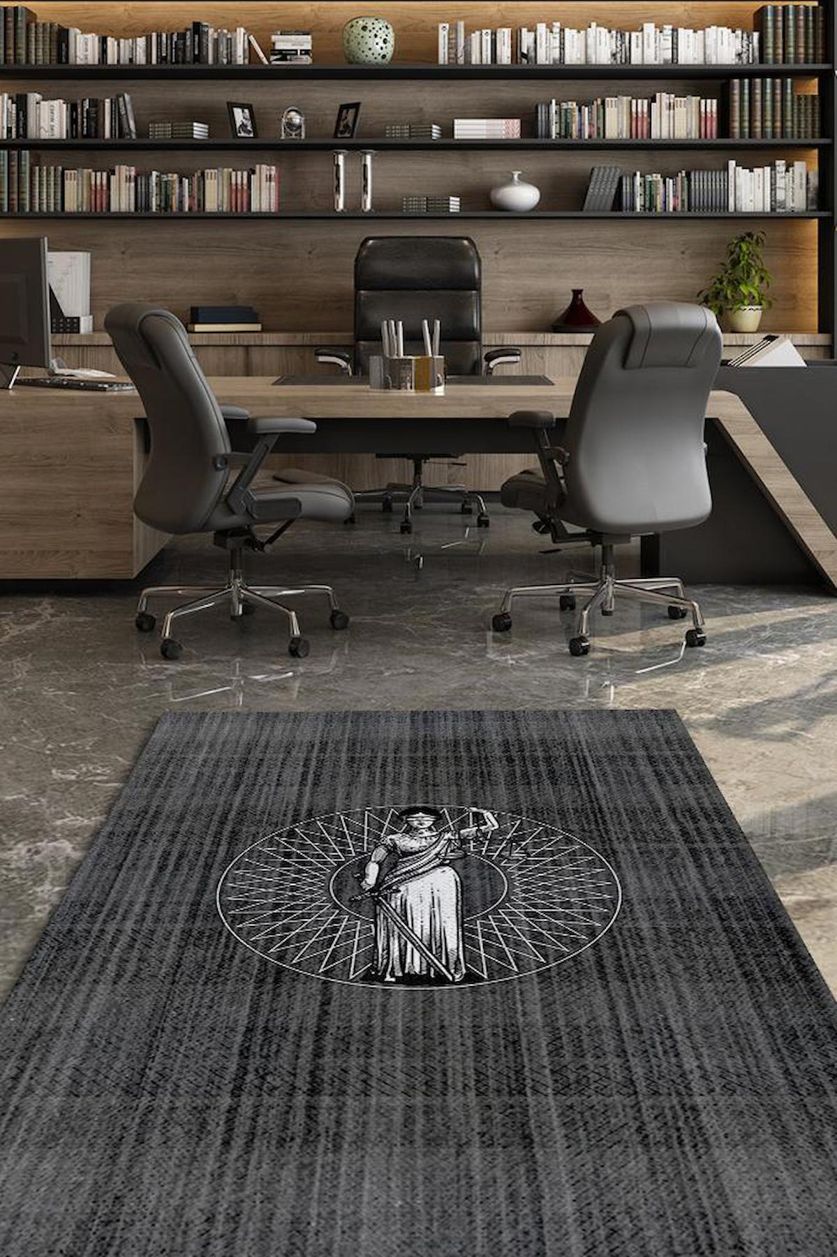 Homshtag Themis Beyaz - Siyah 4 mm Pamuk Antistatik Yıkanabilir İnce Kaymaz Dikdörtgen Makine Dokuma Ofis Halısı 100x150 cm