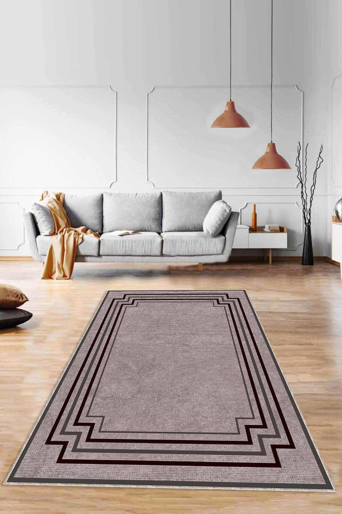 Viva Home RV051 Bej 7 mm Mikropolyester Yıkanabilir İnce Kaymaz Jüt Taban Dikdörtgen Makine Dokuma Salon Halısı 80x300 cm