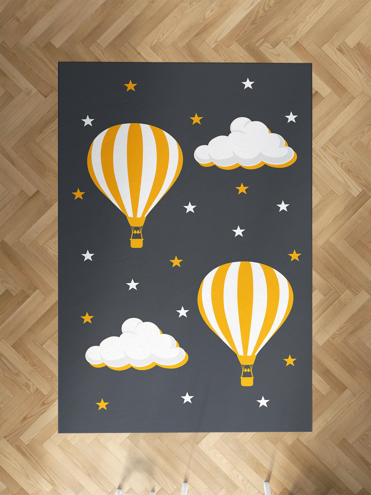 Mekta Home Bulut-Uçan Balon Çok Renkli 10 mm Antibakteriyel Yıkanabilir İnce Kaymaz Dot Taban Dikdörtgen Makine Dokuma Çocuk Odası Halısı 120x180 cm