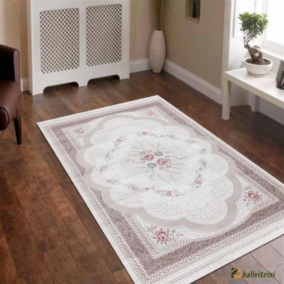 Efsane Halı Ihlara HR004060 Vizon 11 mm Akrilik Silinebilir Yıkanabilir Orta Kaymaz Dikdörtgen Makine Dokuma Oturma Odası Halısı 180x180 cm