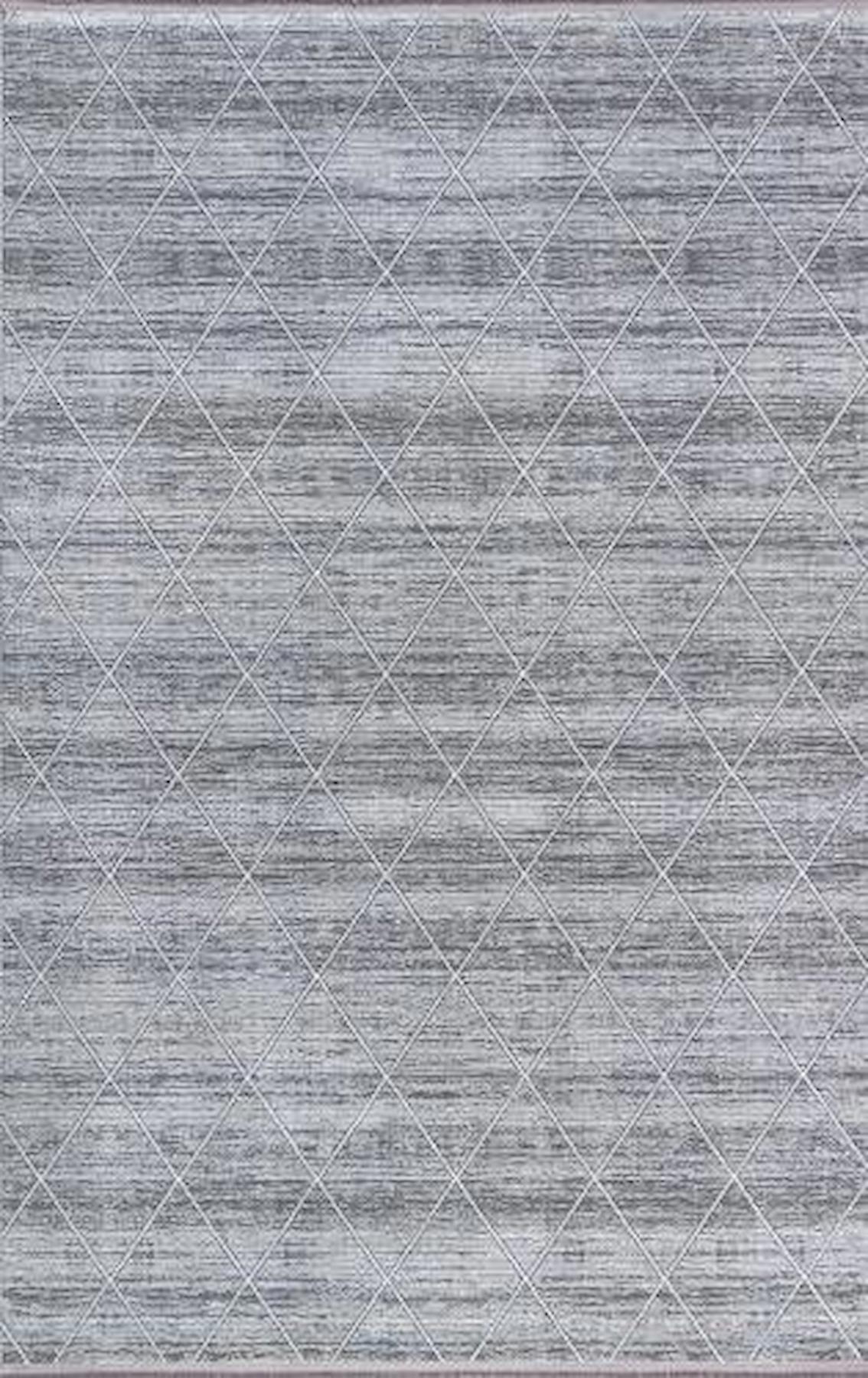 Merinos Lion 63994 Gri 5 mm Polyester Yumuşak Yıkanabilir Kalın Kaymaz Dikdörtgen Makine Dokuma Salon Halısı 60x100 cm