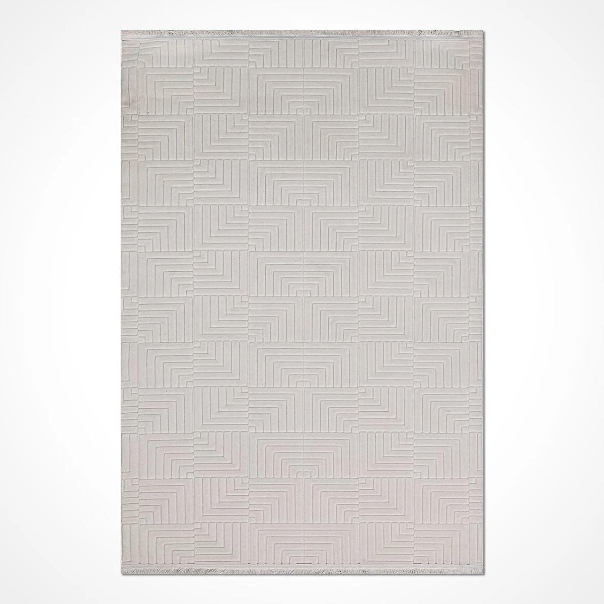 Crea Halı Havai HP02 Krem 7 mm Polyester Antibakteriyel Yıkanabilir Orta Geometrik Dikdörtgen Makine Dokuma Salon Halısı 200x300 cm
