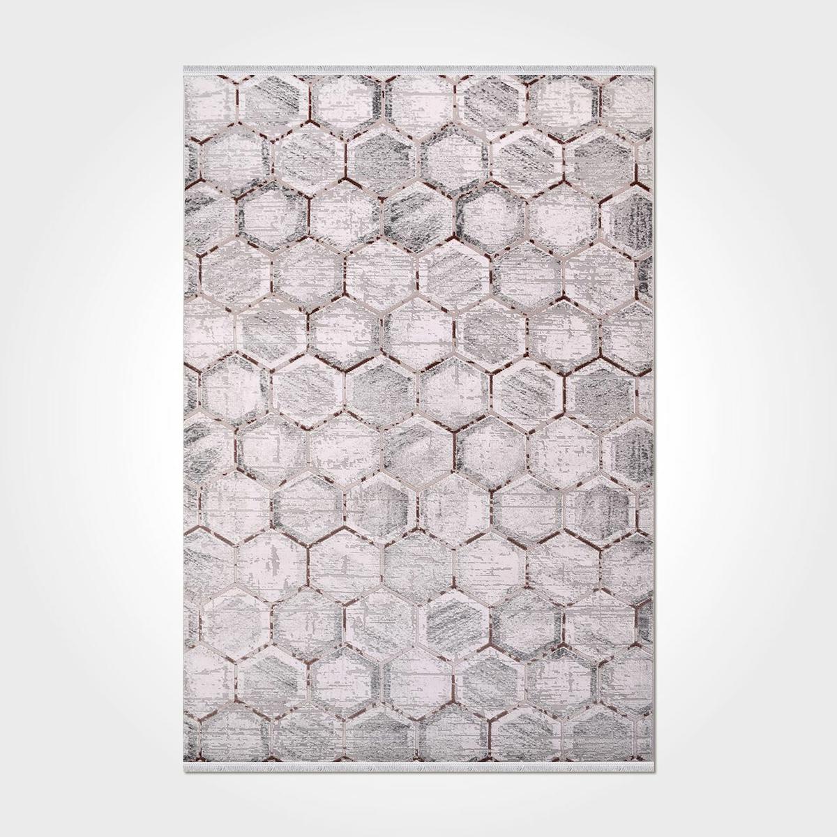Crea Halı Argilla 15957K Krem 10 mm Akrilik Toz Tutmaz Yıkanabilir Orta Geometrik Dikdörtgen Makine Dokuma Salon Halısı 80x150 cm
