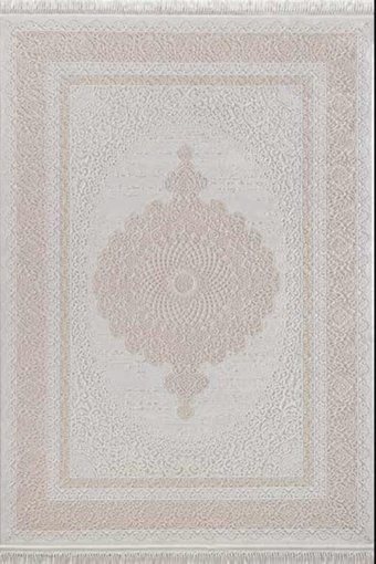 Flora Halı Ayşıl 6863A Krem 4 mm Akrilik-Bambu Silinebilir Yıkanabilir Dikdörtgen Makine Dokuma Salon Halısı 160x230 cm