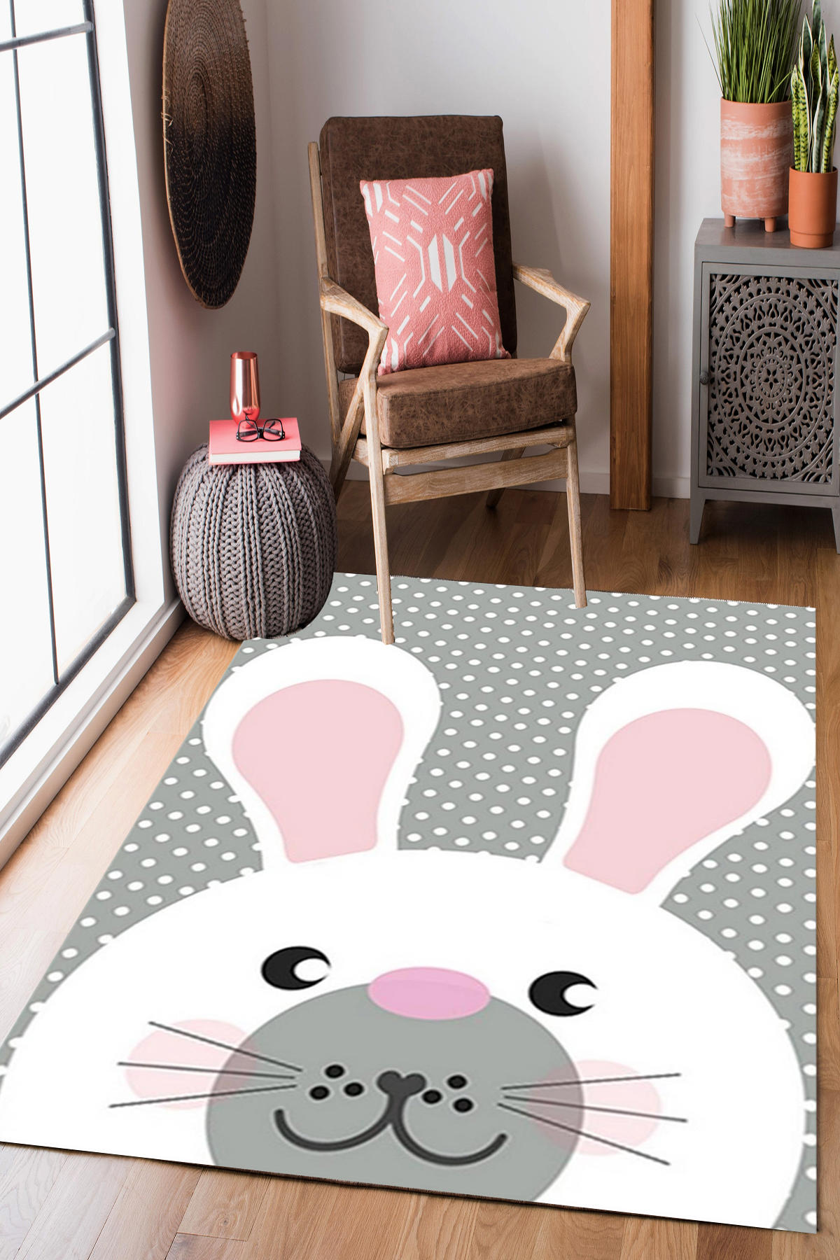 Homier Collection H-CK-10095A Krem 9 mm Pamuk Antibakteriyel Yıkanabilir Orta Kaymaz Dikdörtgen Makine Dokuma Çocuk Odası Halısı 160x230 cm
