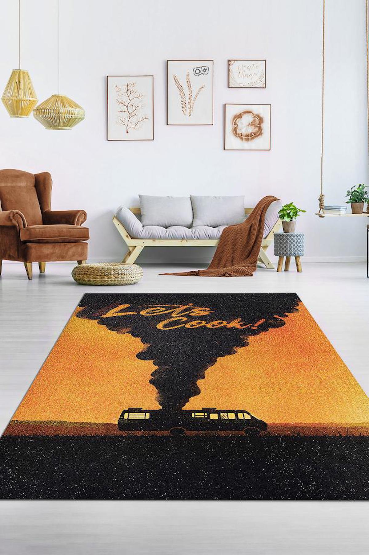 Homshtag Breaking Bad Çok Renkli 4 mm Pamuk Antistatik Yıkanabilir İnce Kaymaz Dikdörtgen Makine Dokuma Genç Odası Halısı 140x200 cm