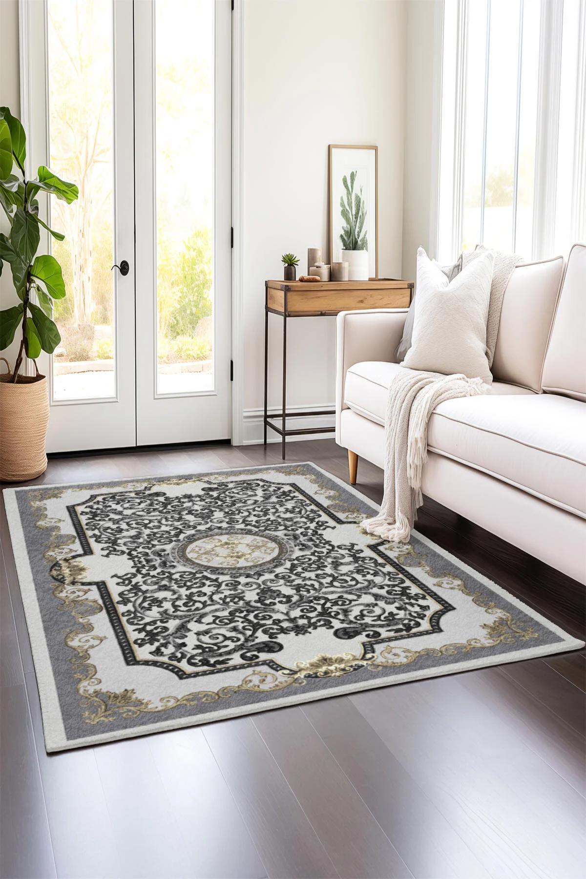 Comotex Krem 7 mm Polyester Antibakteriyel Yıkanabilir Kalın Kaymaz Taban Dikdörtgen Makine Dokuma Salon Halısı 200x290 cm