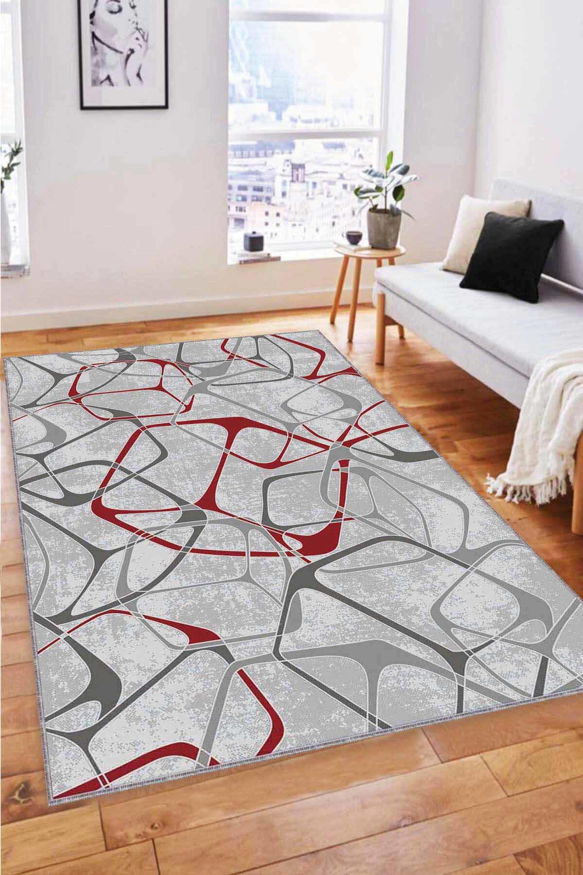 Viva Home LK004 Kırmızı 7 mm Mikropolyester Antibakteriyel Yıkanabilir İnce Kaymaz Taban Dikdörtgen Makine Dokuma Halı 120x170 cm