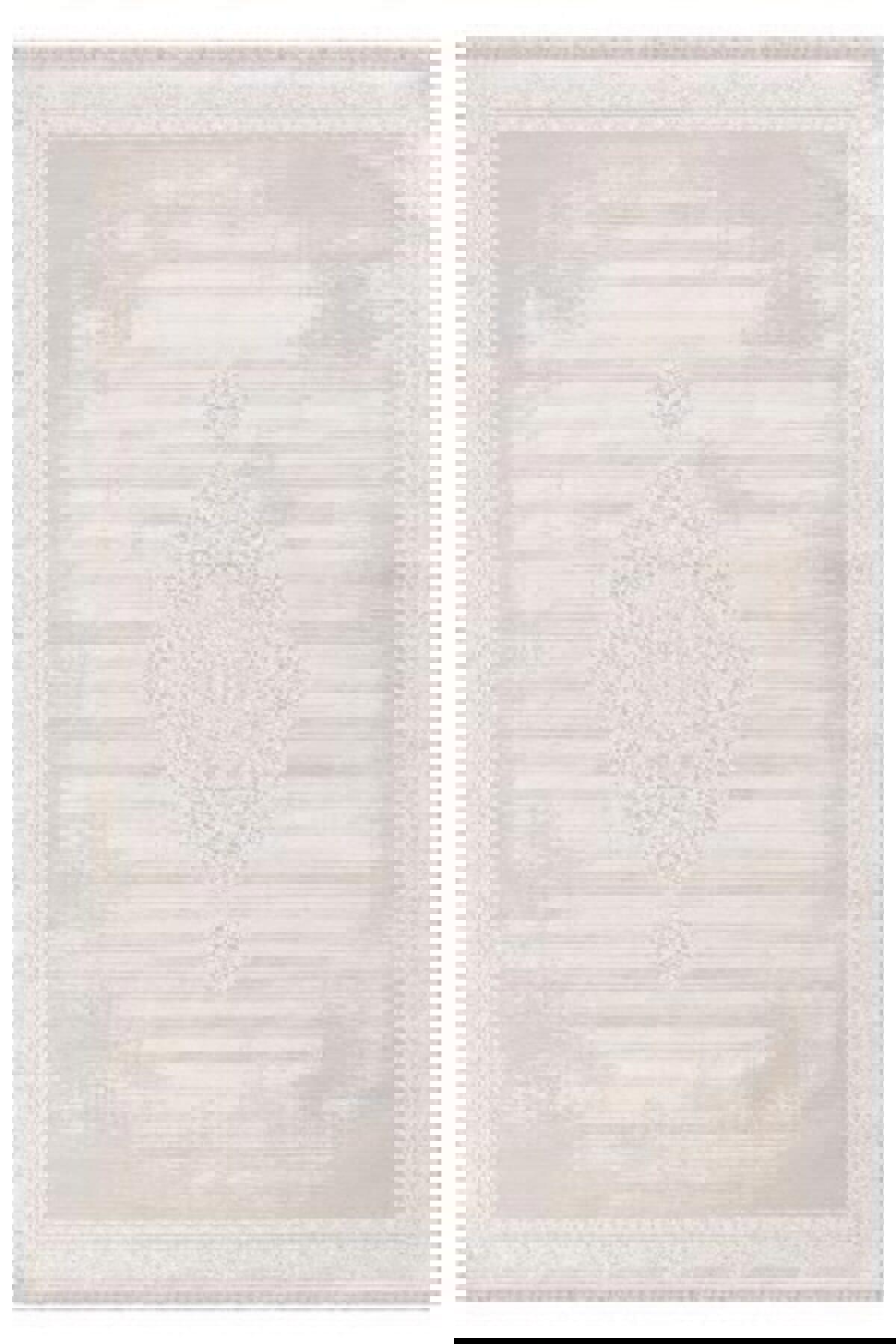 Merinos  Rodin 19770 Krem 12 mm Akrilik Toz Tutmaz Yıkanabilir Kalın Kaymaz Jel Taban Geometrik Dikdörtgen Makine Dokuma Salon Halısı 100x200 cm