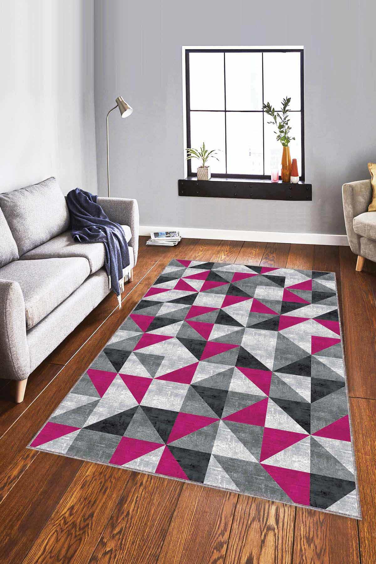 Viva Home PR02 Çok Renkli 7 mm Mikropolyester Silinebilir Yıkanabilir Kaymaz Dikdörtgen Makine Dokuma Salon Halısı 180x180 cm