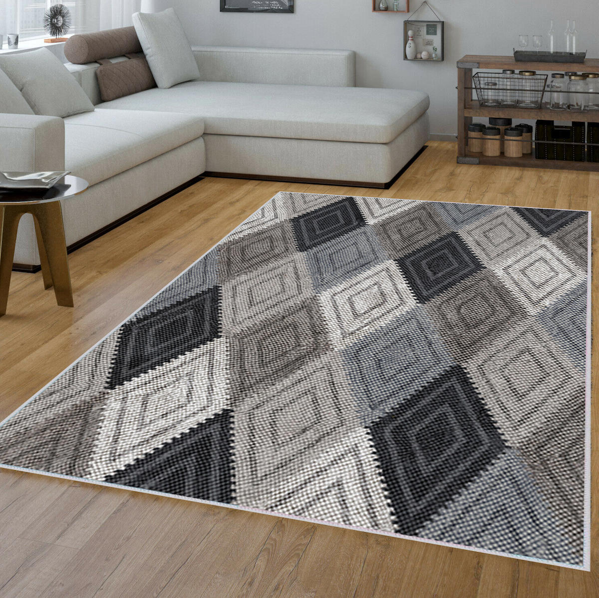 Rovigo Home RVG1568-HT121 Gri 8 mm Polyester Leke Tutmaz-Toz Tutmaz Yıkanabilir İnce Kaymaz Dot Taban Dikdörtgen Makine Dokuma Salon Halısı 80x250 cm