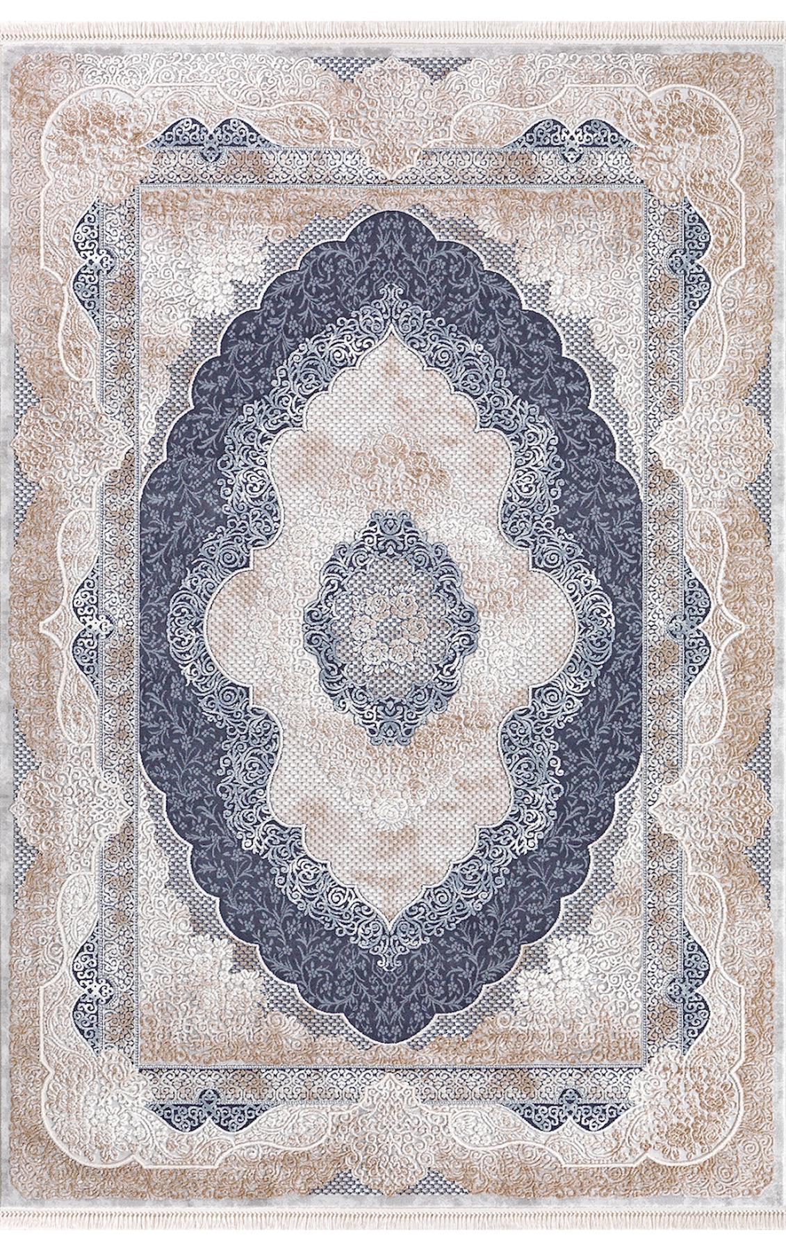 Padişah Santo 31882 Bej - Mavi 10 mm Akrilik Yıkanabilir İnce Dikdörtgen Makine Dokuma Salon Halısı 200x290 cm