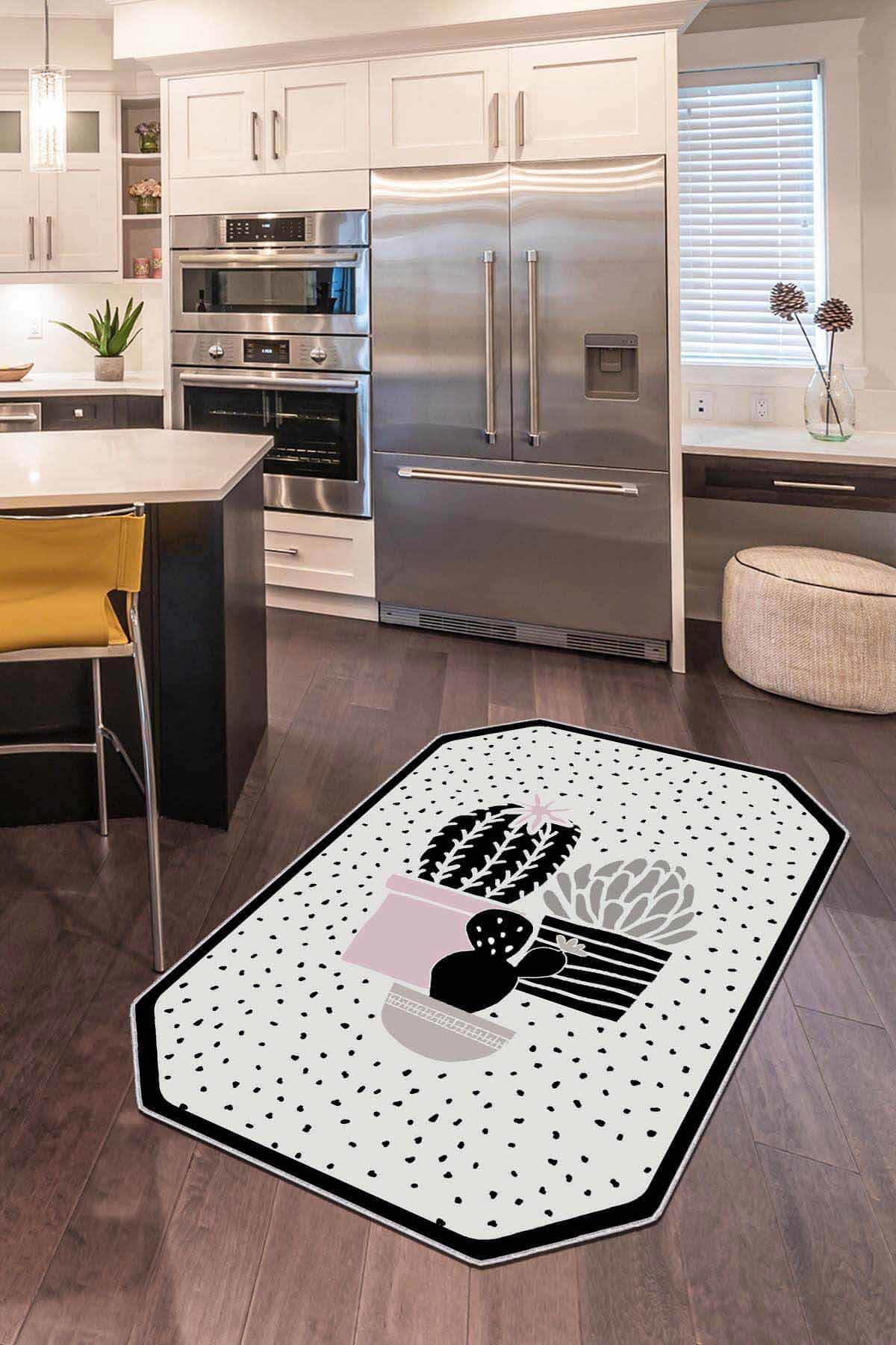 Viva Home AR276 Siyah 7 mm Mikropolyester Antibakteriyel Yıkanabilir İnce Kaymaz Lateks Taban Dikdörtgen Makine Dokuma Salon Halısı 100x200 cm