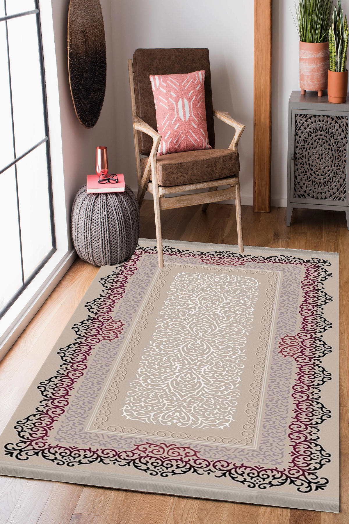 Homier Collection H-KS-3078D Çok Renkli 7 mm Pamuk Antibakteriyel Yıkanabilir Orta Kaymaz Dot Taban Dikdörtgen Makine Dokuma Salon Halısı 120x180 cm