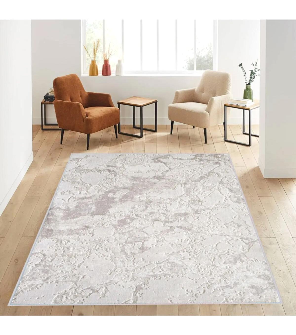 Rovigo Home RVG1068 Krem 8 mm Polyester Antibakteriyel-Leke Tutmaz-Toz Tutmaz Yıkanabilir İnce Kaymaz Dot Taban Dikdörtgen Makine Dokuma Salon Halısı 150x230 cm