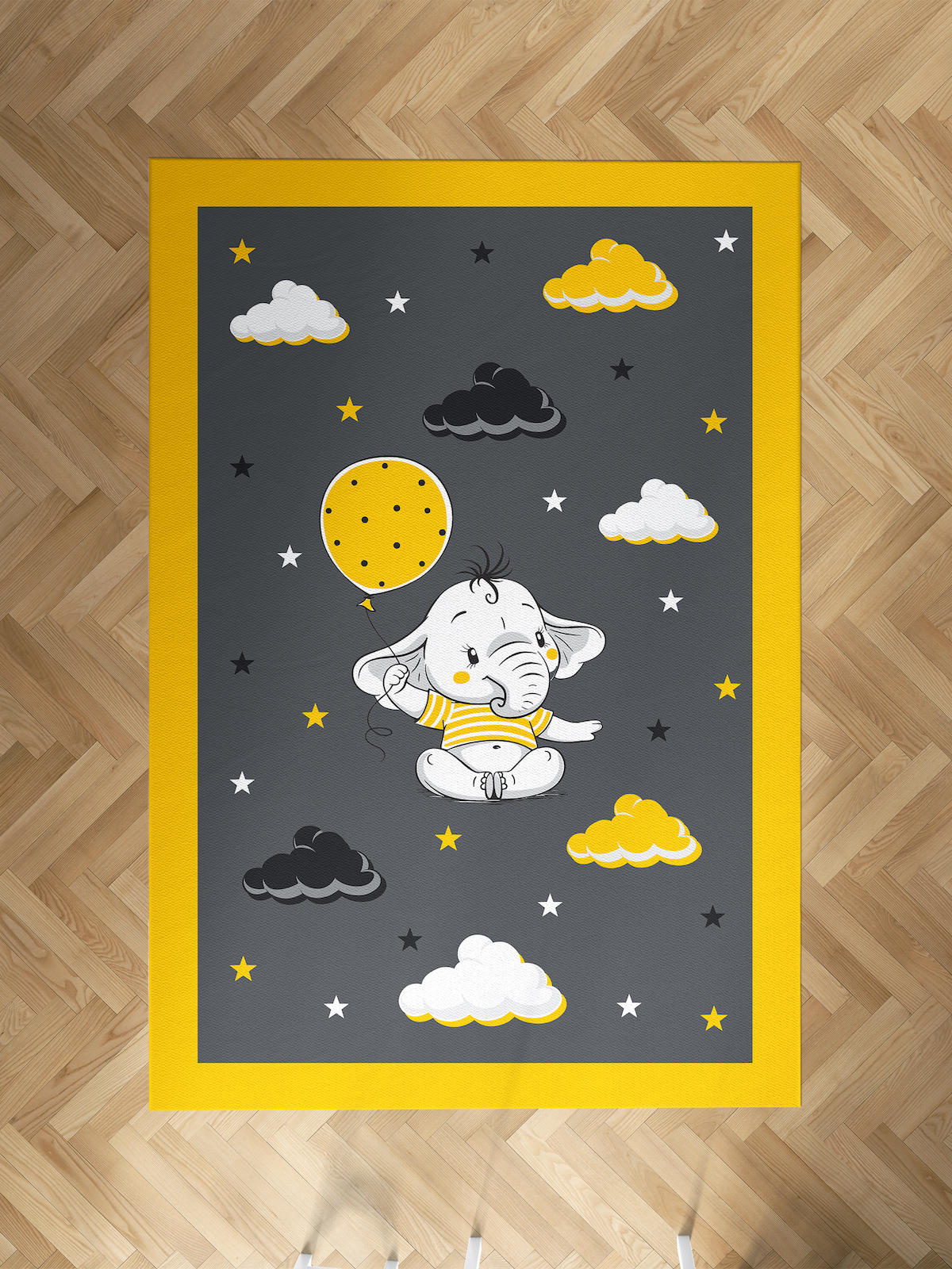 Mekta Home Balon-Fil Çok Renkli 10 mm Antibakteriyel Yıkanabilir İnce Kaymaz Dot Taban Dikdörtgen Makine Dokuma Çocuk Odası Halısı 160x160 cm