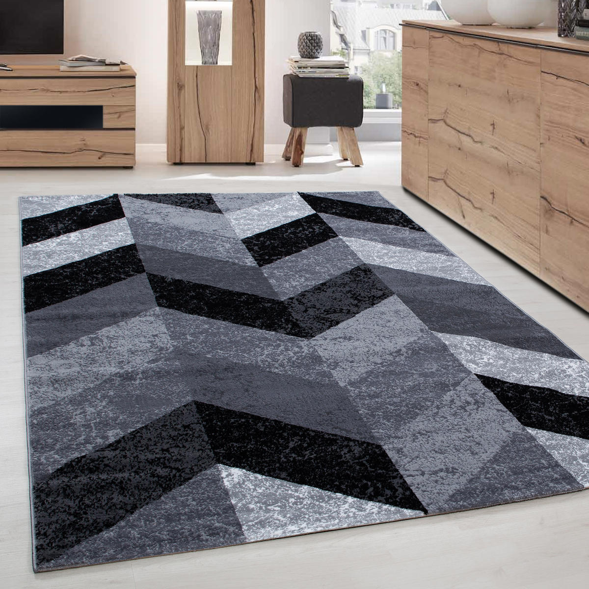 Wide Shop Siyah 8 mm Polipropilen Yıkanabilir İnce Kaymaz Jüt Taban Dikdörtgen Makine Dokuma Salon Halısı 100x150 cm
