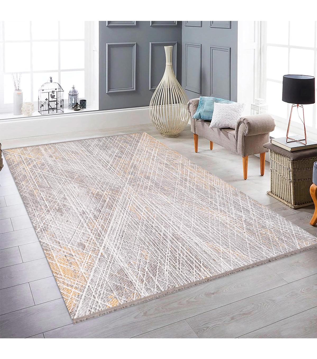 Royal Halı Serenity Sarı 9 mm Akrilik Toz Tutmaz Yıkanabilir Kalın Kaymaz Lateks Taban Dikdörtgen Makine Dokuma Salon Halısı 100x150 cm
