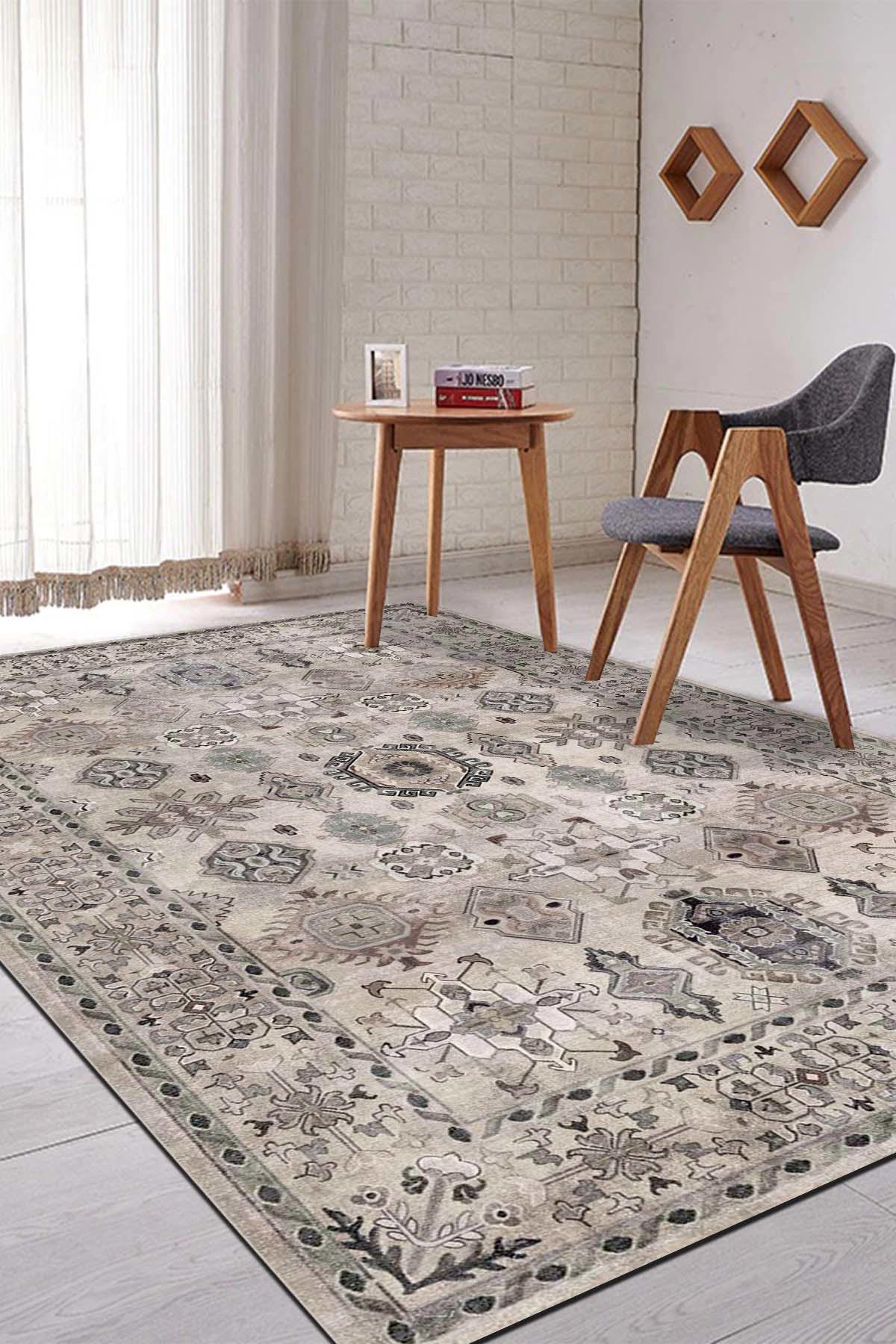 İlyaki Home Arino Krem 0.8 mm Pamuk Yıkanabilir İnce Kaymaz Jüt Taban Dikdörtgen Makine Dokuma Salon Halısı 50x80 cm