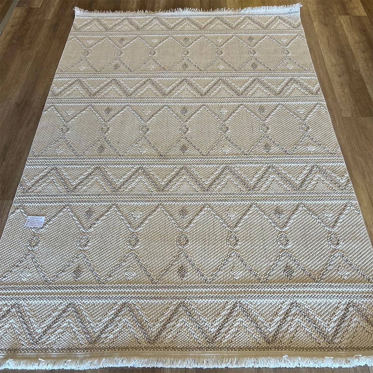 Eko Halı Motto MOT03 Bej 7 mm Polyester Silinebilir Yıkanabilir Orta Kaymaz Dikdörtgen Makine Dokuma Oturma Odası-Salon Halısı 80x200 cm