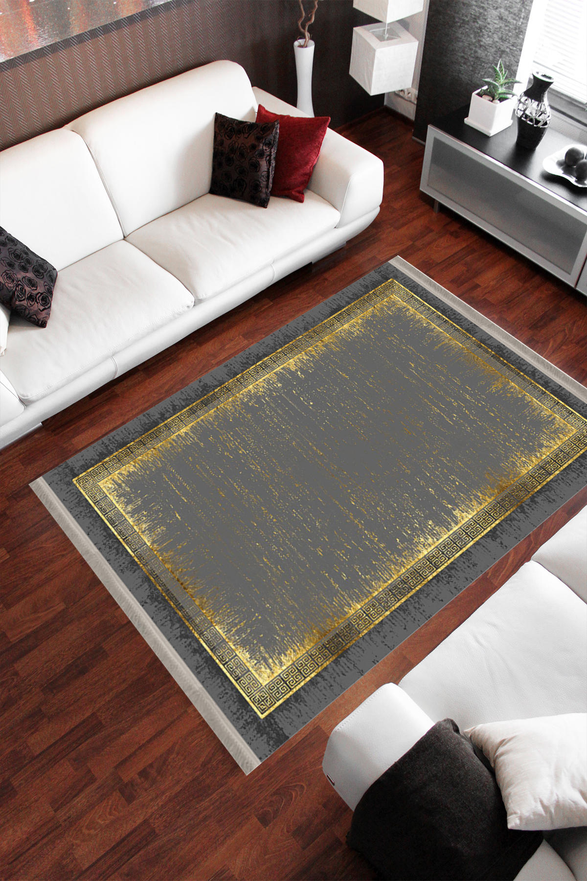 Homier Collection H-DK-5181A Çok Renkli 7 mm Pamuk Antibakteriyel Yıkanabilir Orta Kaymaz Dot Taban Dikdörtgen Makine Dokuma Salon Halısı 133x190 cm