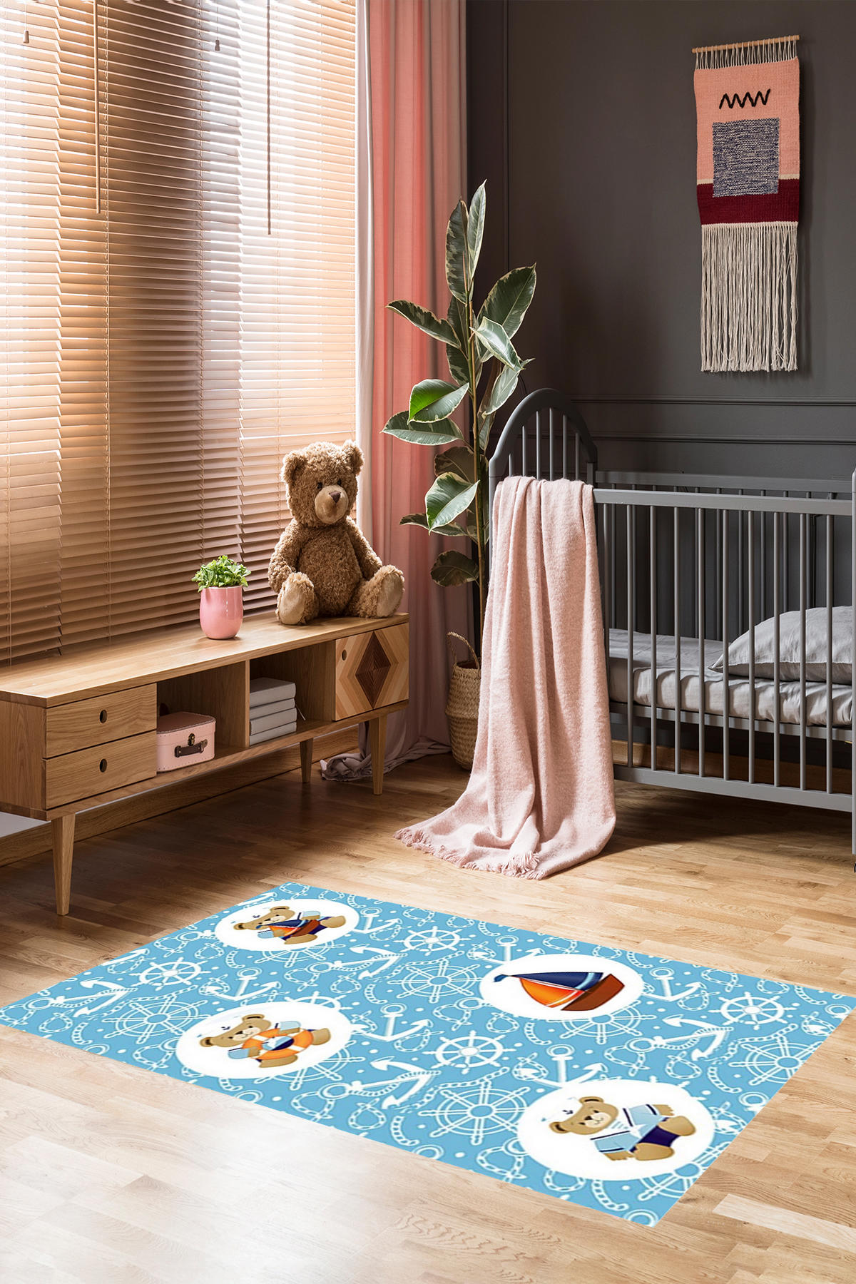Homier Collection H-CK-10043A Krem 9 mm Pamuk Antibakteriyel Yıkanabilir Orta Kaymaz Dikdörtgen Makine Dokuma Çocuk Odası Halısı 80x200 cm