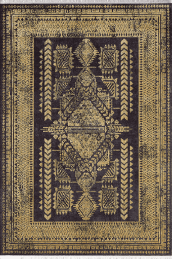 Royal Halı Venedik VK12B Altın-Siyah 7 mm Akrilik Antibakteriyel Yıkanabilir Kalın Kaymaz Lateks Taban Dikdörtgen Makine Dokuma Salon Halısı 100x200 cm