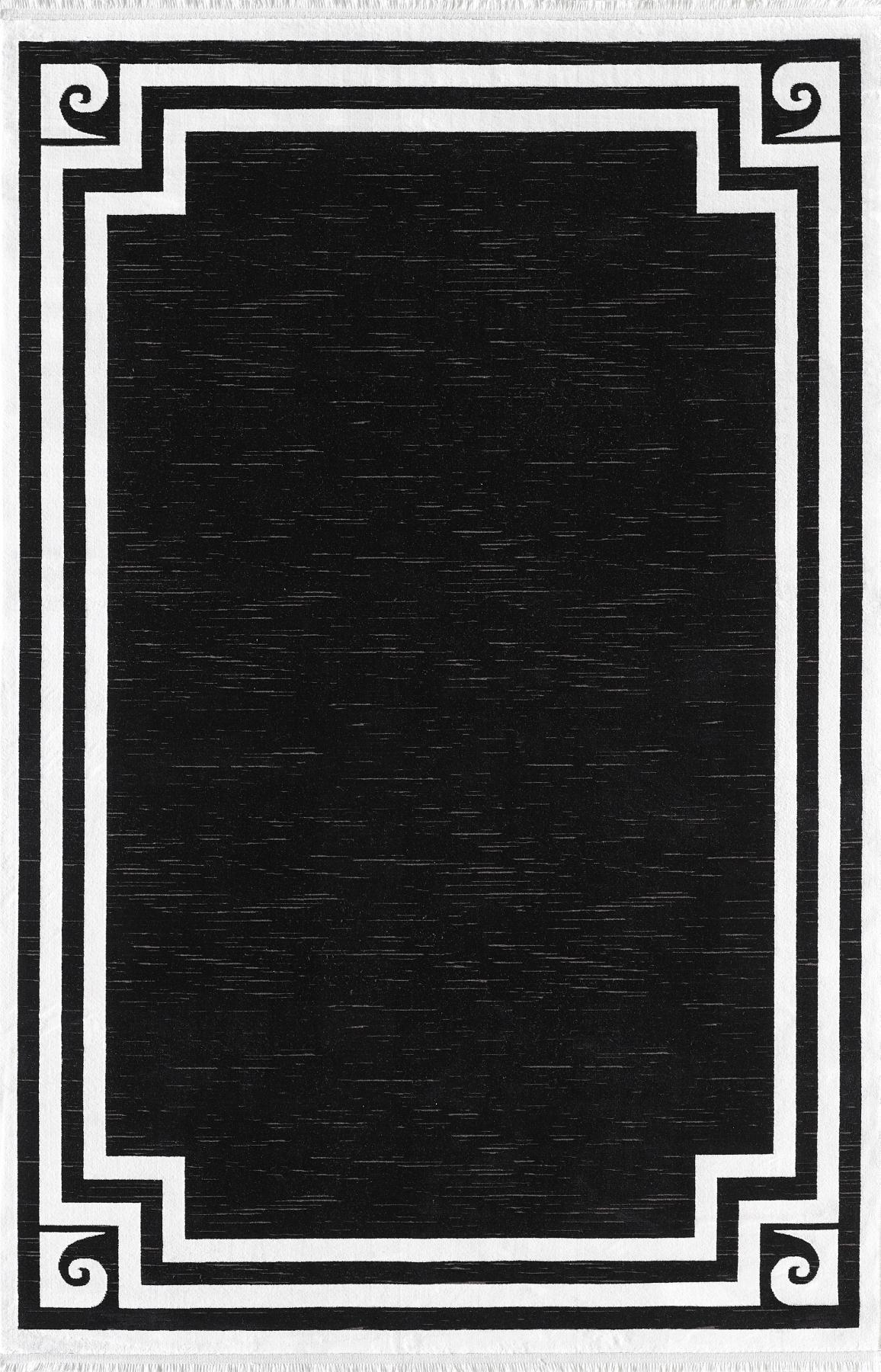 Pierre Cardin Monet MT27D Beyaz - Siyah 7 mm Akrilik Yumuşak Yıkanabilir İnce Kaymaz Dikdörtgen Makine Dokuma Salon Halısı 80x500 cm
