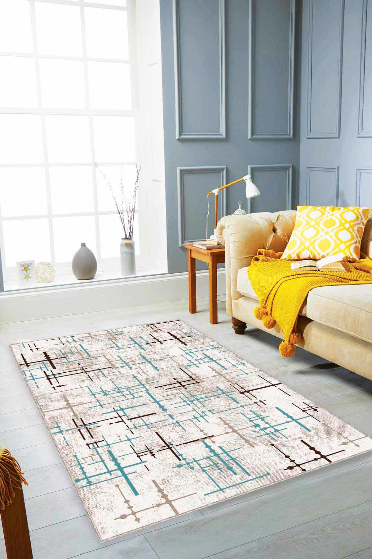 Viva Home MN01 Çok Renkli 7 mm Mikropolyester Koku Yapmaz-Leke Tutmaz-Toz Tutmaz Yıkanabilir İnce Kaymaz Dot Taban Dikdörtgen Makine Dokuma Antre-Oturma Odası-Salon-Yatak Odası Halısı 140x200 cm