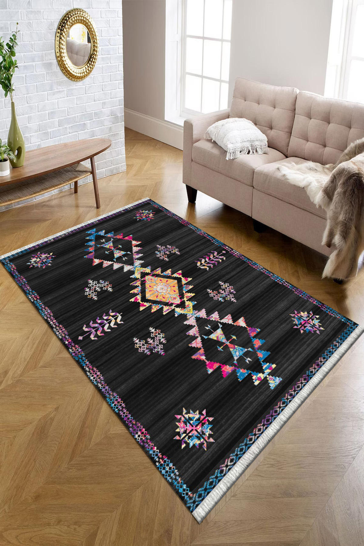 Kreatif Halı Çok Renkli 4 mm Polyester Antibakteriyel Yıkanabilir İnce Kaymaz Dikdörtgen Makine Dokuma Salon Halısı 100x150 cm