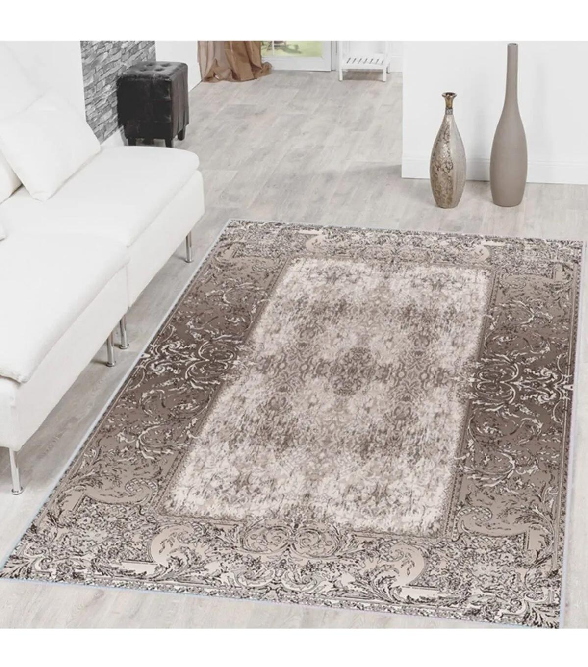 Rovigo Home RVG1486 Vizon 8 mm Polyester Leke Tutmaz-Toz Tutmaz Yıkanabilir İnce Kaymaz Dot Taban Dikdörtgen Makine Dokuma Salon Halısı 200x290 cm