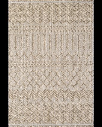 Royal Halı Jutty JU06A Krem 9 mm Polyester Toz Tutmaz Yıkanabilir Kalın Kaymaz Lateks Taban Dikdörtgen Makine Dokuma Salon Halısı 140x200 cm